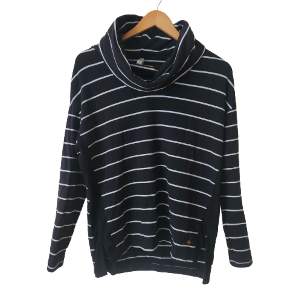 SHAMBALA Women's Sweater Turtleneck Cowlneck Stripes Dark Blue Size S
